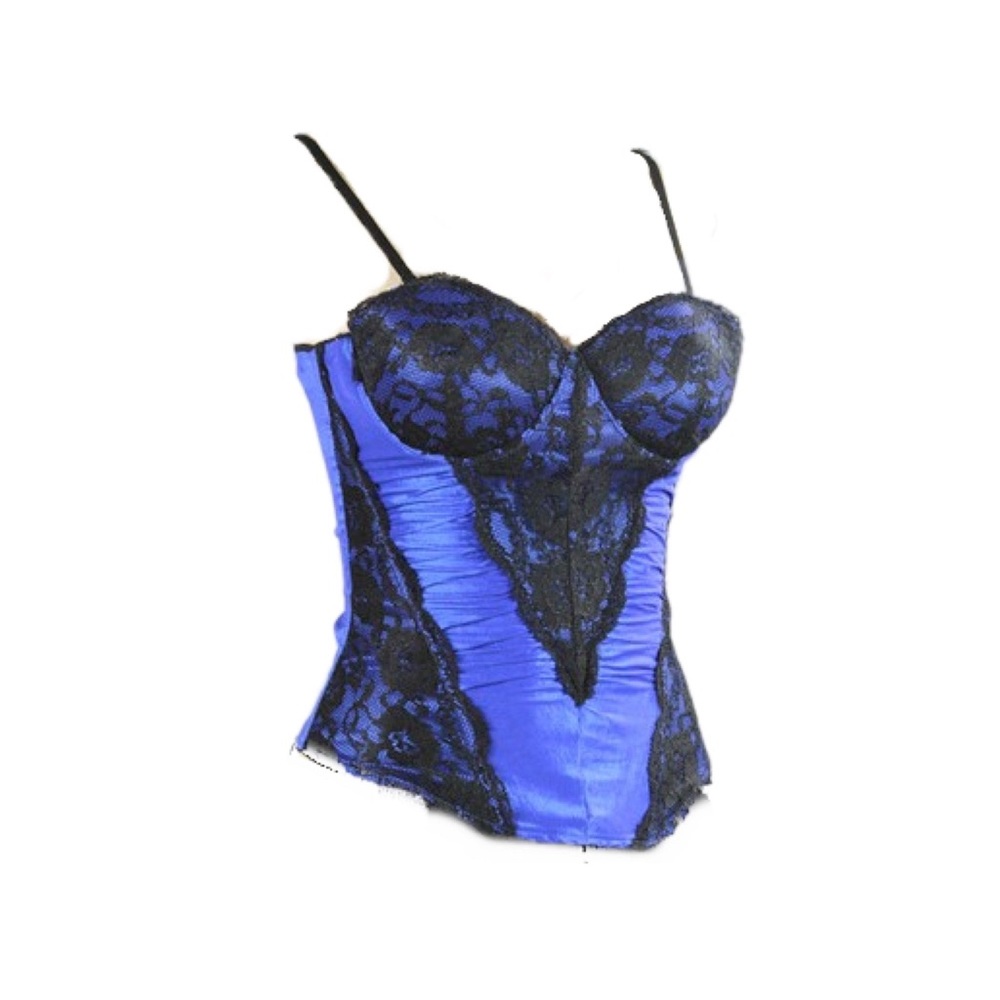 Y2K NAVY TAFFETA BLACK LACE CORSET